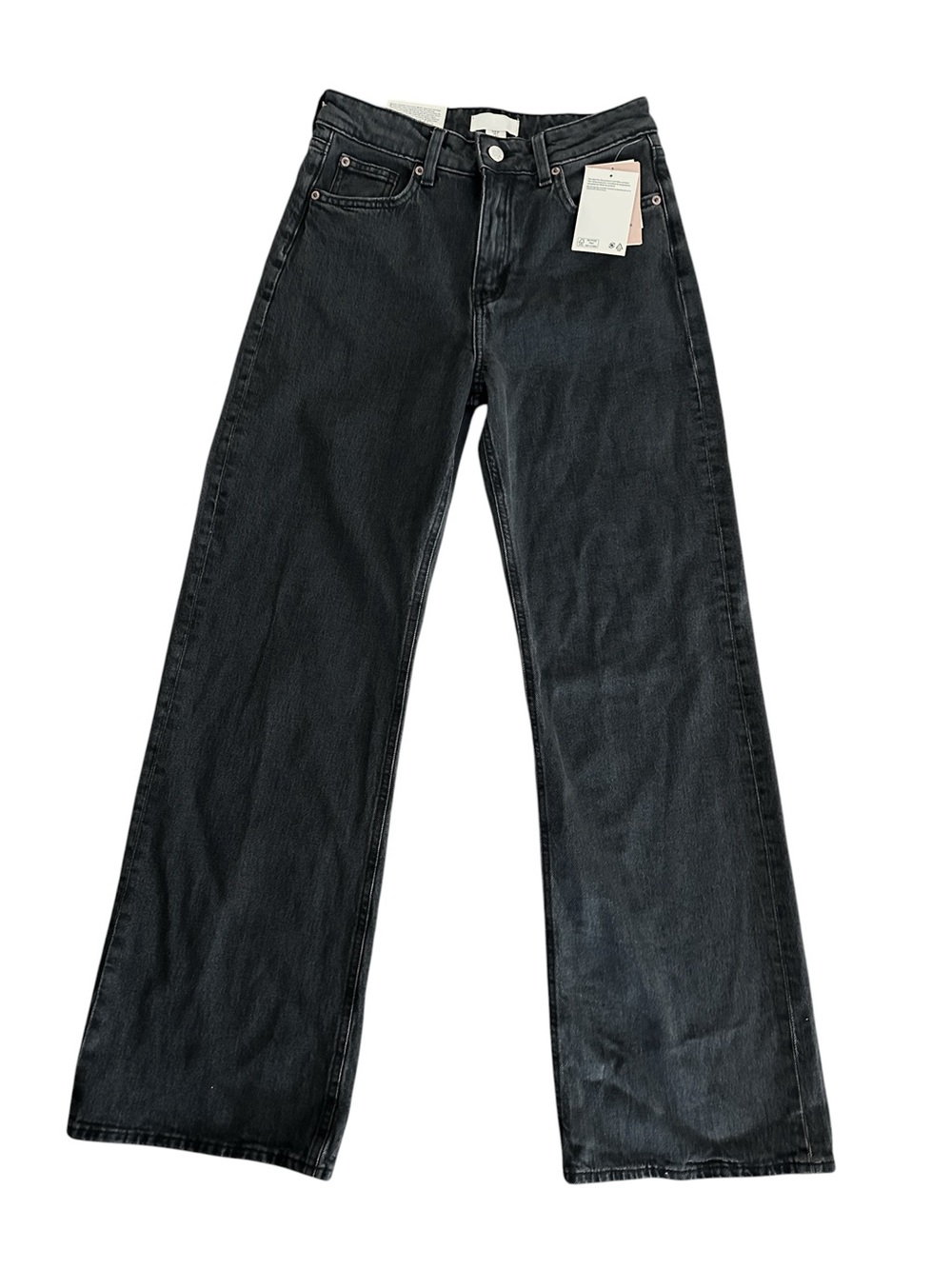NWT H&M Wide High Waist Full Length Jeans Women’s 4 Black Baggy Wide Leg Denim